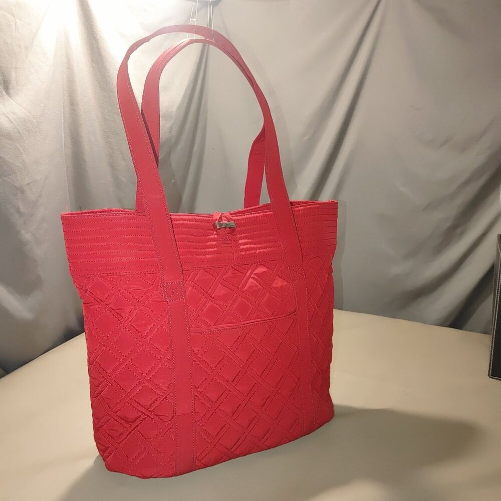 Large Vera Bradley Tall Quilted Red Tote Bag Interior Pockets Colorful Lining - Picture 4 of 13